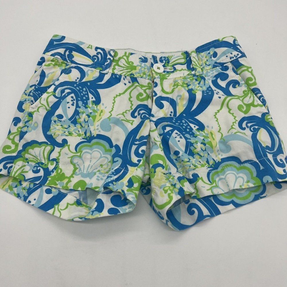 Lilly Pulitzer 'Callahan' High Waist Printed Shorts Size 00 Blue & White Floral